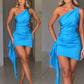 Robe de cocktail sexy à volants bleus à une épaule, robe de soirée, robe de soirée, nv2144