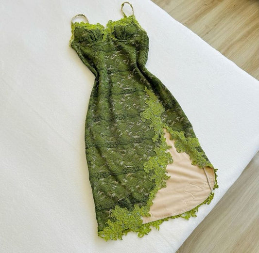 Robe de soirée courte en dentelle verte, tenue de fête d'anniversaire, nv4353