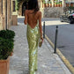 Lime Green Spaghetti Strap Sequined Backless Sexy Elegant Maxi Dress Long Evening Dress Party Dress nv2692