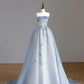Robe de soirée longue en tulle bleu, élégante et raffinée, à fleurs et perles, longueur au sol, robe de bal, robe de remise de diplôme, nv3939