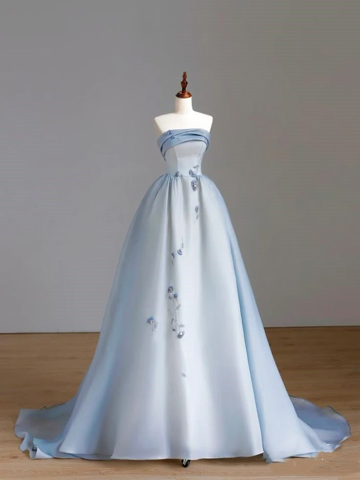 Robe de soirée longue en tulle bleu, élégante et raffinée, à fleurs et perles, longueur au sol, robe de bal, robe de remise de diplôme, nv3939