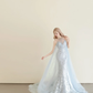 Light Ice Blue Halter Mermaid Prom Gown Sequin Embroidery Detachable Tulle Cape  NV7173