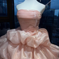 Strapless Blush Pink Ball Gown Pleated Bodice Tiered Bubble Shiny Organza Prom Dress  NV7034