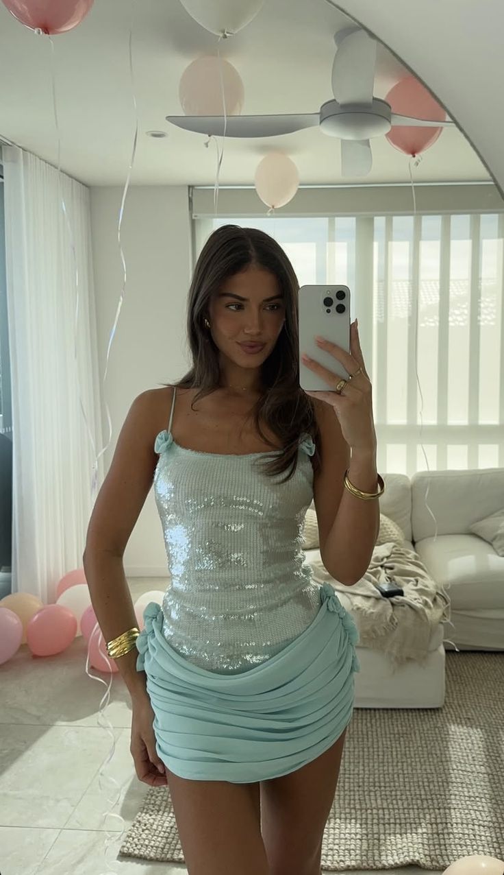 Blau glänzende Pailletten Mode kurzes Heimkehrkleid Geburtstagspartykleid NV5242