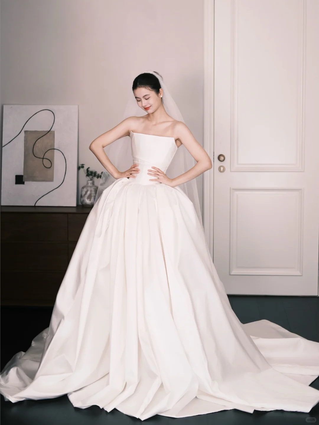 Strapless Satin Ball Gown Wedding Dress, Minimalist Bridal Gown  NV7347