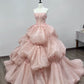 Robe de soirée longue en tulle rose, élégante et exquise, avec des appliques florales, robe de mariée nv3819