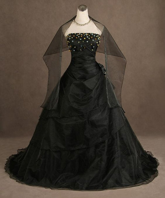 Black vintage elegant long tulle colorful rhinestones embellished long ball gown evening dress party dress nv2605