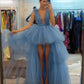 Blue fashion unique tulle elegant skirt irregular front short back long skirt long ball gown evening dress nv2672