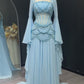 Fairy Luxury Court Style Hellblaues, perlenbesetztes, transparentes Abendkleid mit Schleppe – Hochzeits- und Ballkleid im Ozean-Stil NV6382