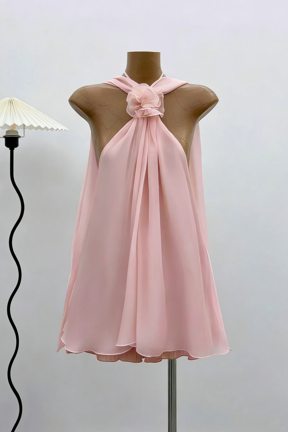 Robe de soirée courte en mousseline de soie, motif floral délicat, couleur champagne, robe de fête d'anniversaire, nv4104