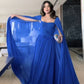 Blue simple elegant long sleeve chiffon long ball gown evening dress party dress nv2612