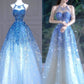 Blaues luxuriöses, mit Perlen besetztes, funkelndes, wunderschönes Brautkleid, mit Perlen und Pailletten besetztes, bodenlanges Prinzessinnen-Ballkleid nv5060