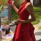 Red stylish elegant strapless off-shoulder long satin ball gown party dress evening gown nv2545