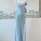 Blue Spaghetti Strap Elegant Flowing Long Evening Dress Homecoming Dress Party Dress nv3018