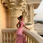 Pink Sweet Fashion Short Sleeve Ruffle Long Elegant Chiffon Ball Gown Evening Dress nv3303