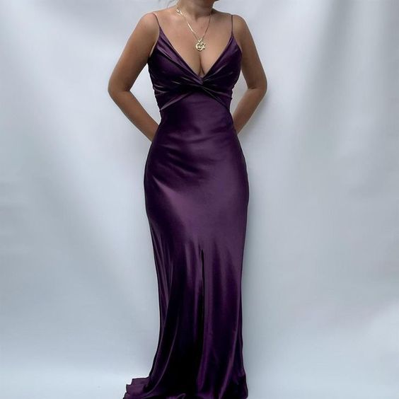 Purple Simple Elegant V Neck Backless Vintage Mermaid Long Ball Gown Prom Dress Evening Gown Party Dress nv2622