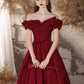 A-Linie, schulterfrei, Satin, Burgunderrot, langes Ballkleid, Burgunderrot, langes Abendkleid, nv1605