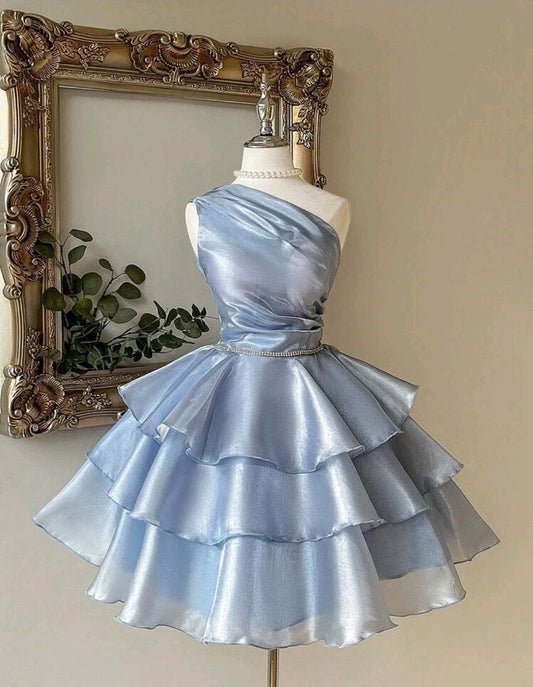 NiceVestidos – hellblaues One-Shoulder-Rüschenkleid NV5748