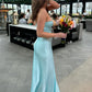 Blue Fashion Pleated Long Satin Ball Gown Evening Dress  nv3317