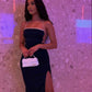 Schwarzes schlichtes Bankettkleid rückenfreies Homecomingkleid Partykleid nv2222