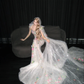 Strapless 3D Floral Mermaid Prom Dress, Beaded Tulle Cape Evening Gown  NV7106