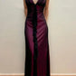 Robe de soirée longue en tulle violet vintage à col en V et coupe trapèze, nv3438