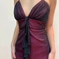 Robe de soirée longue en tulle violet vintage à col en V et coupe trapèze, nv3438