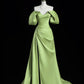 Green satin off-the-shoulder long slit gown ball gown evening dress nv4285
