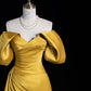 Gold Satin Off Shoulder A-Linie Ballkleid Partykleid Abendkleid nv4277