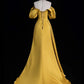 Gold Satin Off Shoulder A-Linie Ballkleid Partykleid Abendkleid nv4277