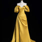 Gold Satin Off Shoulder A-Linie Ballkleid Partykleid Abendkleid nv4277