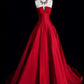 Robe de soirée longue rouge en satin à épaules dénudées et col en V, robe de soirée à nouer, nv4281