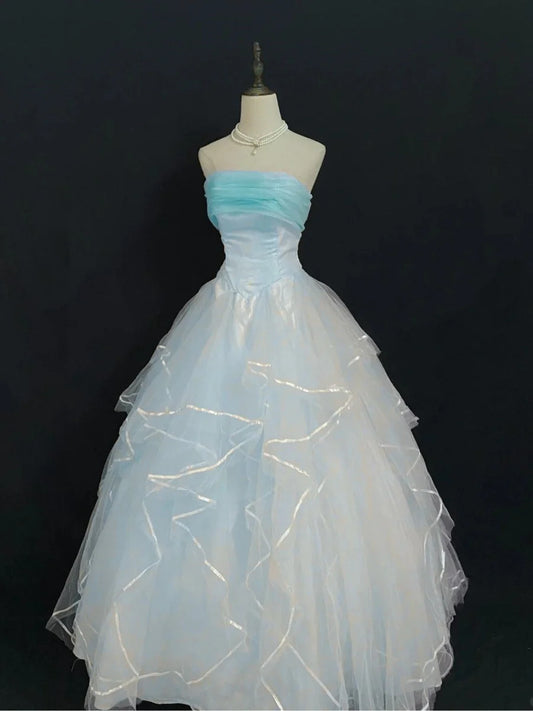 Hellblaues schulterfreies Ballkleid Partykleid süßes 16-jähriges Kleid Abendkleid nv4279
