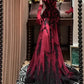 NiceVestidos – Ärmelloses, bodenlanges Gothic-Kleid mit 3D-Blumenmuster aus roter und schwarzer Spitze (NV6189)