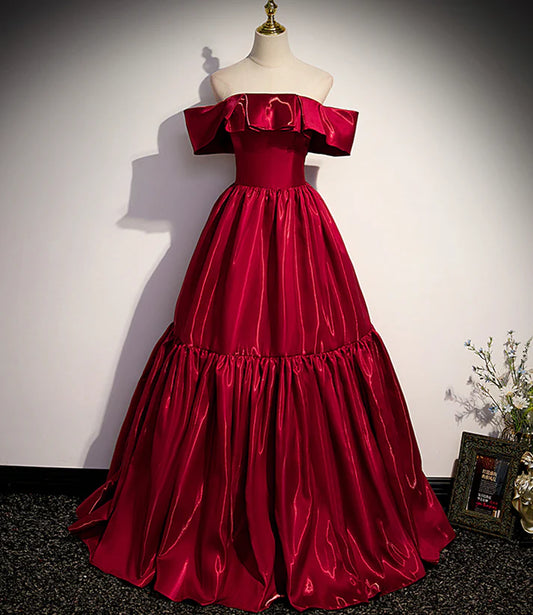 Langes Ballkleid aus rotem Satin in A-Linie, nv1684