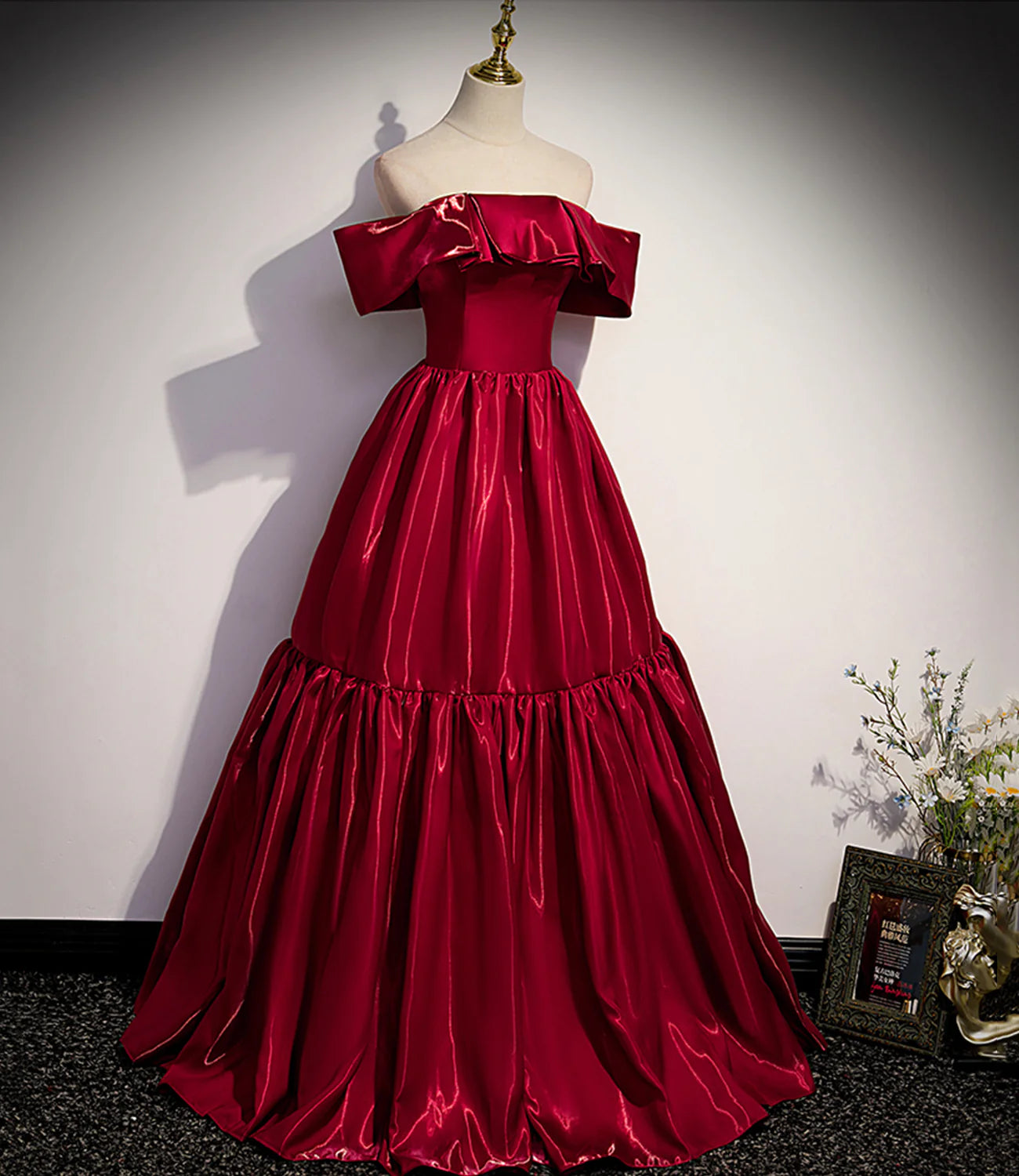 Robe de soirée longue en satin rouge Robe de soirée trapèze nv1684