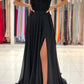 Schwarzes langes Ballkleid aus Chiffon und Spitze, trägerloses Abendkleid in A-Linie, nv1464