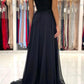 Schwarzes langes Ballkleid aus Chiffon und Spitze, trägerloses Abendkleid in A-Linie, nv1464