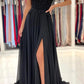 Schwarzes langes Ballkleid aus Chiffon und Spitze, trägerloses Abendkleid in A-Linie, nv1464