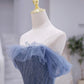Blaues trägerloses langes Ballkleid aus Tüll, blaues Abendkleid in A-Linie nv1431