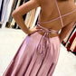 Pink Satin Long Prom Dress, Simple A-Line Backless Evening Dress nv1561