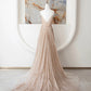 Champagne Spaghetti Strap Sequins Long Prom Dress, Shiny V-Neck Evening Dress nv1434