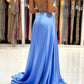 Robe de bal longue en satin à col en V simple, robe de soirée trapèze avec fente nv1562
