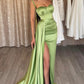 Spaghetti Straps Pleats High Split Long Prom Dress, Green Evening Party Dress nv1449
