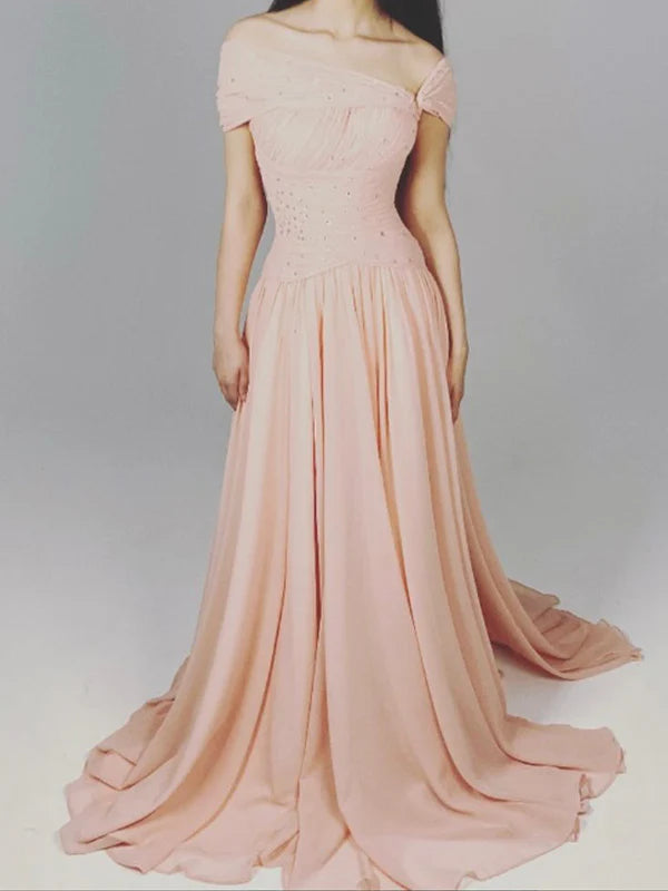 Rosa exquisite Perlen Perlen Perlen lange Tüll elegante Ballkleid Abendkleid nv2954