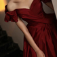 Burgundy short sleeve sweetheart neckline elegant A-line long satin ball gown evening dress nv3211