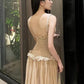 Champagner Elegantes Rundhalsausschnitt Ärmelloses Meerjungfrau Langes Chiffon Ballkleid Abendkleid Partykleid nv3748