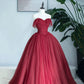 Robe longue de soirée bordeaux à décolleté en cœur, robe de soirée trapèze sans bretelles nv1586