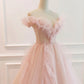 Robe de bal longue en tulle rose, robe de remise de diplôme en coupe A nv1457