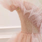 Robe de bal longue en tulle rose, robe de remise de diplôme en coupe A nv1457